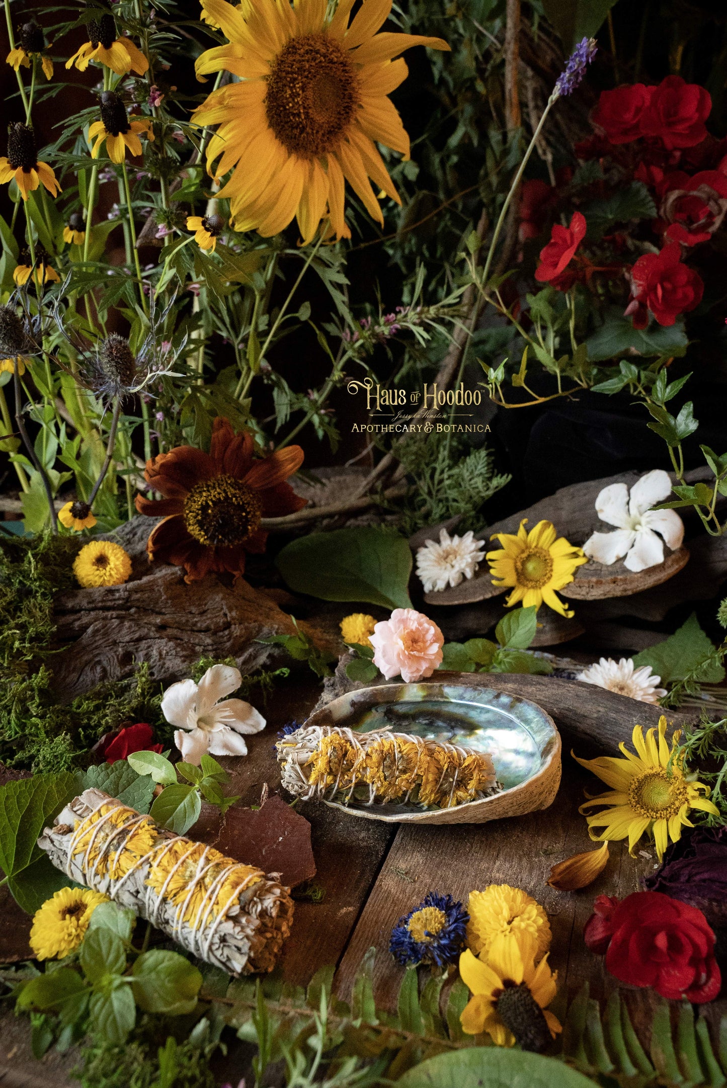 Sunflower Carnation Flower & White Sage Bundle