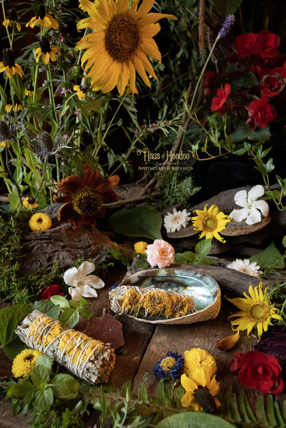 Sunflower Carnation Flower & White Sage Bundle